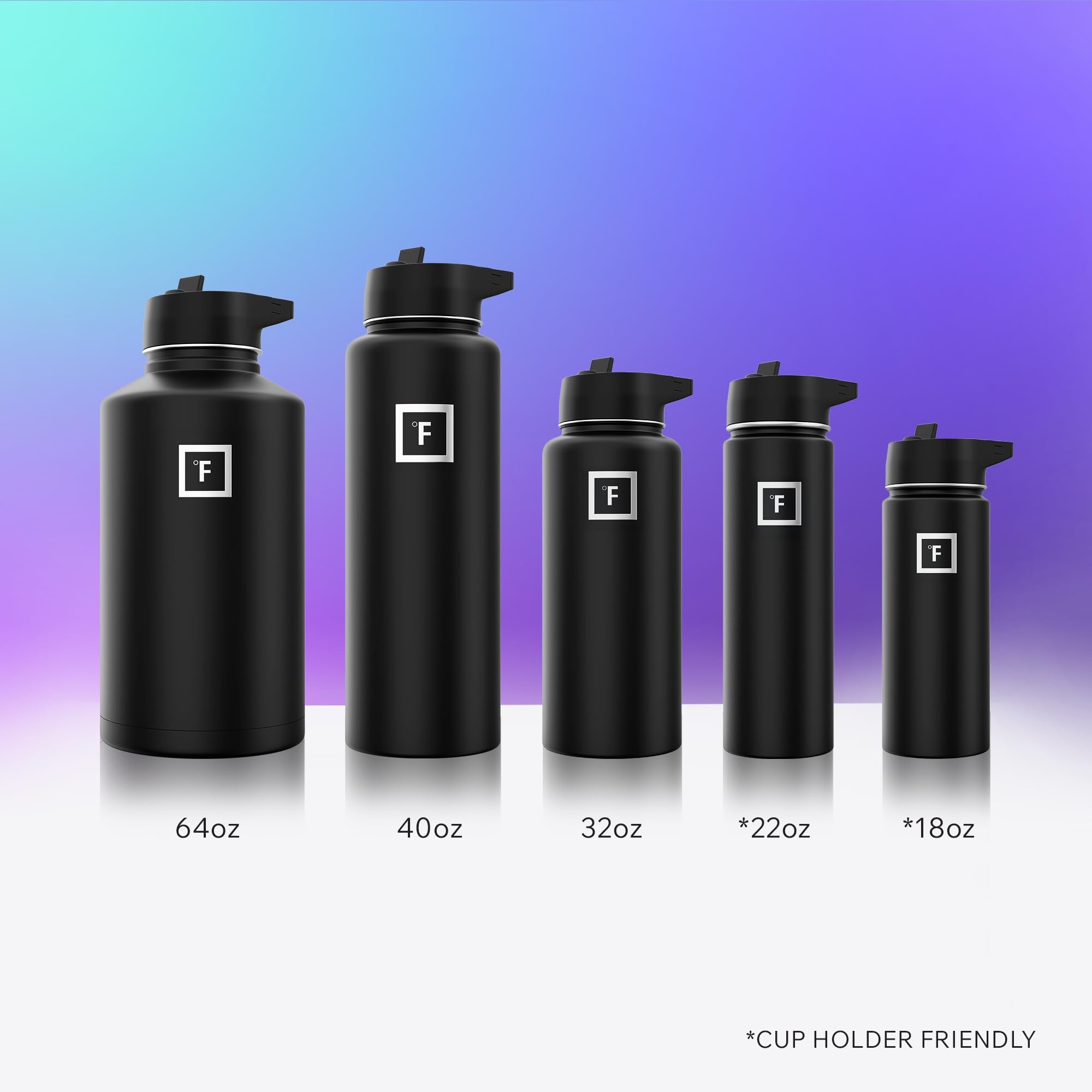 IRON °FLASK 64 oz Wide Mouth Water Bottle with 3 Lids