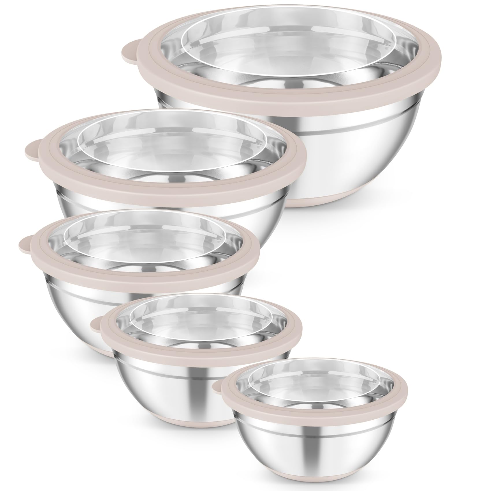 TeamFar Mixing Bowls, Salad Bowls with Transparent Airtight Lids, Khaki