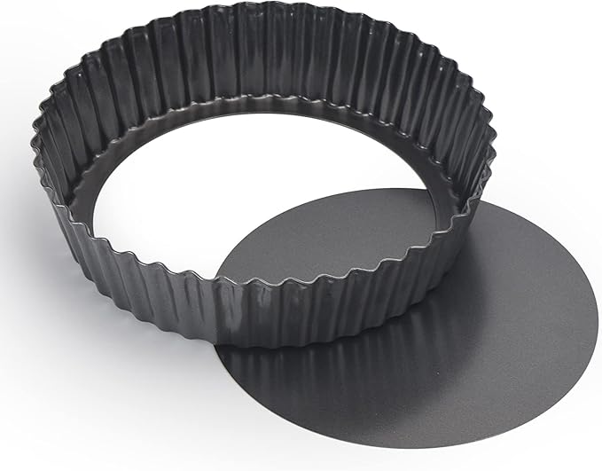 2 Pack Nonstick Tart Pan, Quiche Pan, Carbon Steel Deep-dish Pie Pan with Removable Loose Bottom (9.4 In)