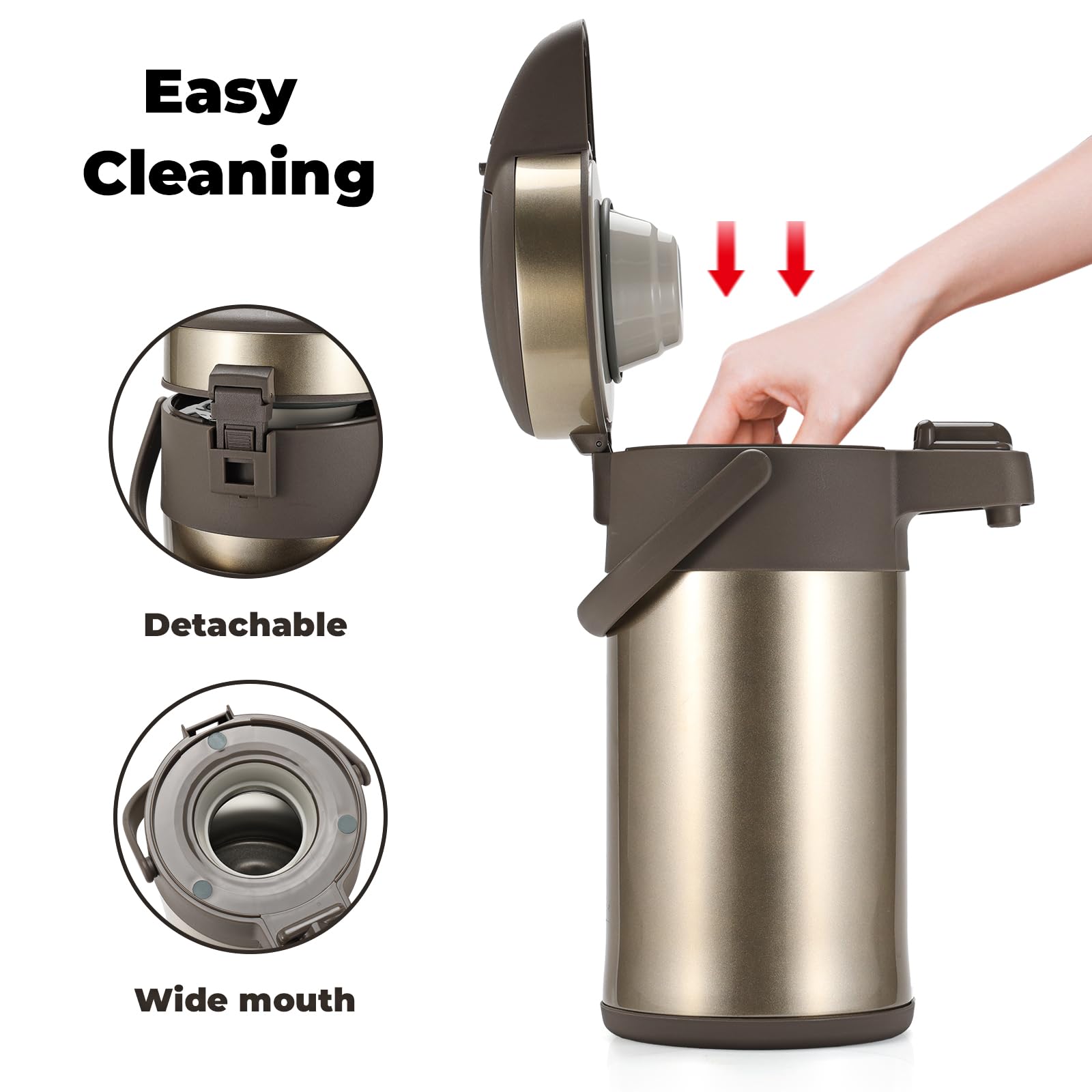 OJOJ 3L/101OZ Thermal Coffee Carafe with Pump, Thermal Beverage Dispenser, Coffee Airpot Stainless Steel Coffee Carafe for Hot Drinks Gold