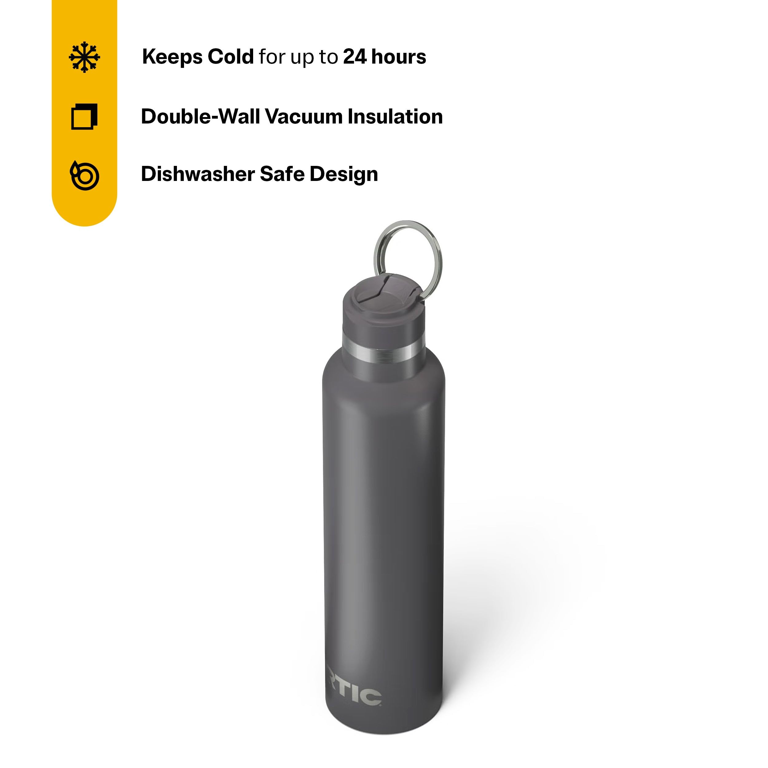 RTIC 26oz Journey Water Bottle, Ceramic Lined, Graphite