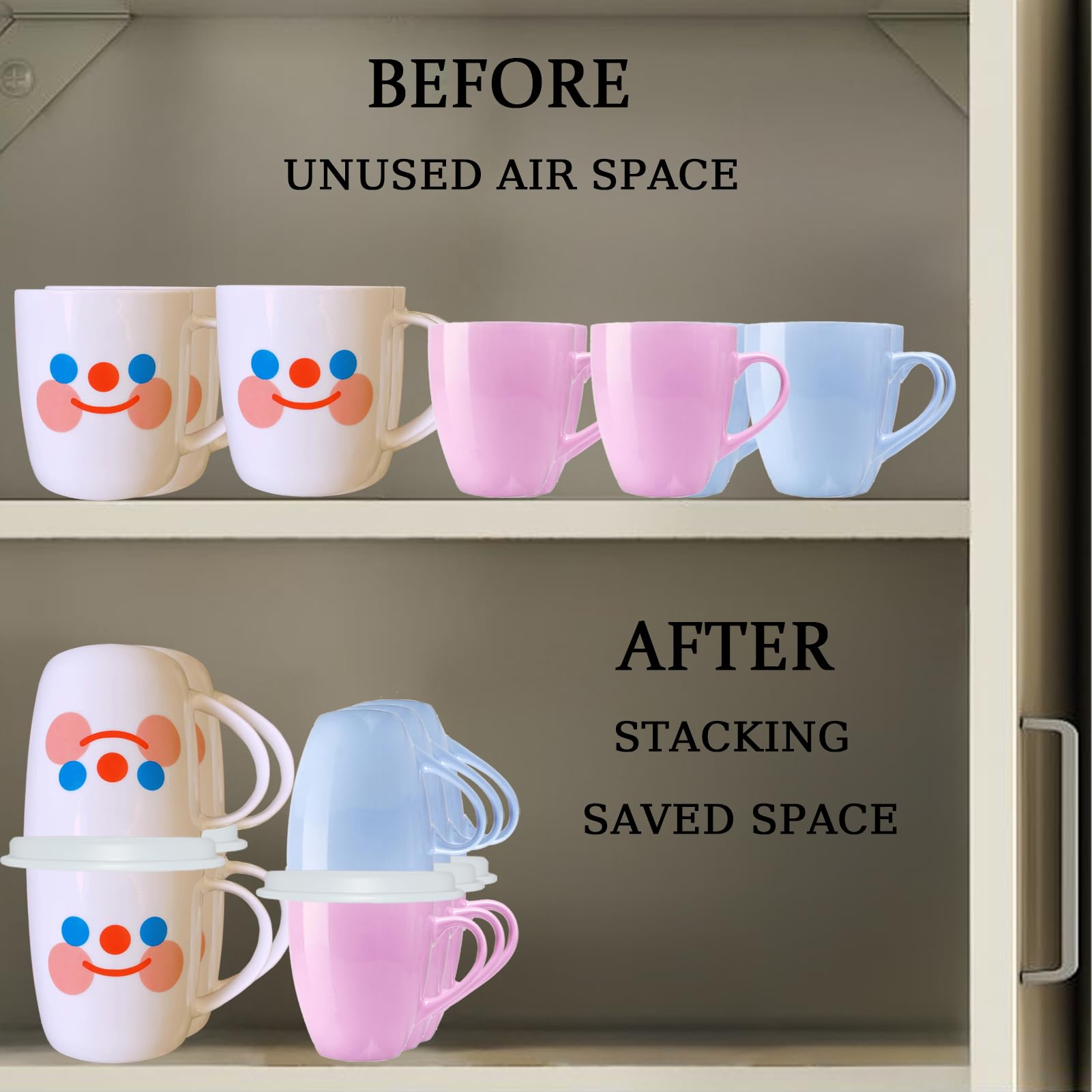 Aifeedi Coffee Mug Organizers and Storage (6Pack), Adjustable Mug Organizer for Kitchen Cabinet Shelf, Cup Stacker Holder for Tea Cup, Coffee Mug, Glassware, Save Space for Cupboard (Whit)