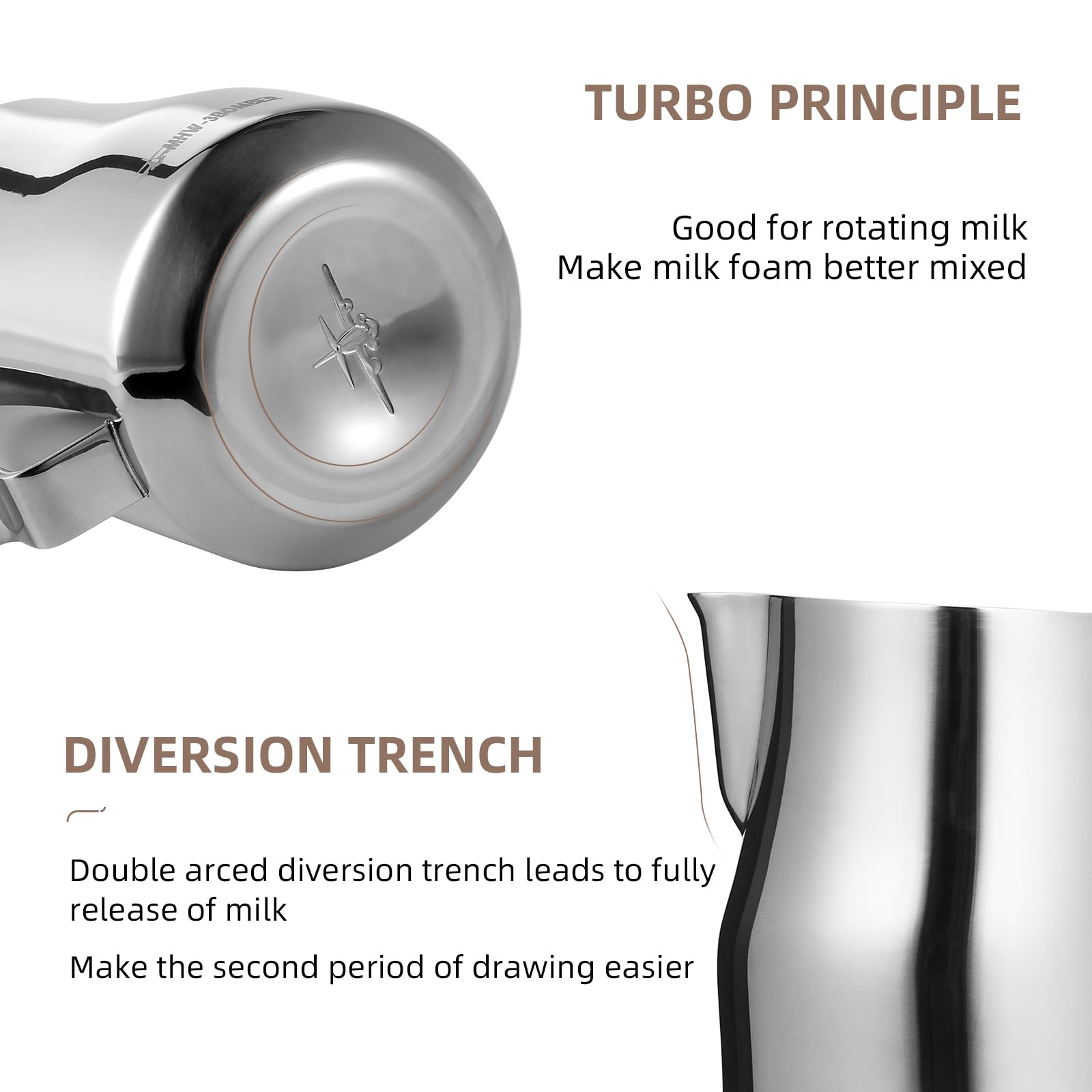 MHW-3BOMBER Milk Frothing Pitcher 12oz/350ml Milk Frother Cup Espresso Steaming Pitcher Stainless Steel Milk Frother Cup Barista Latte Art Round Spout Latte Art Pitcher P7121S