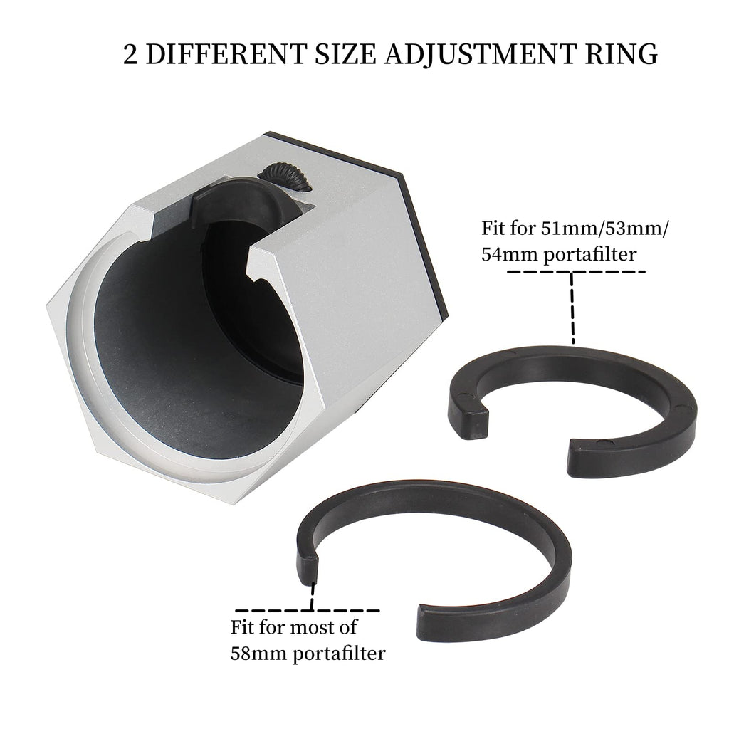 DIBTSA Espresso Tamping Station, Coffee Portafilter Holder, Aluminum Alloy Stand for Most 51mm, 53mm, 54mm, 58mm Coffee Portafilter (Hexagon,Silver)