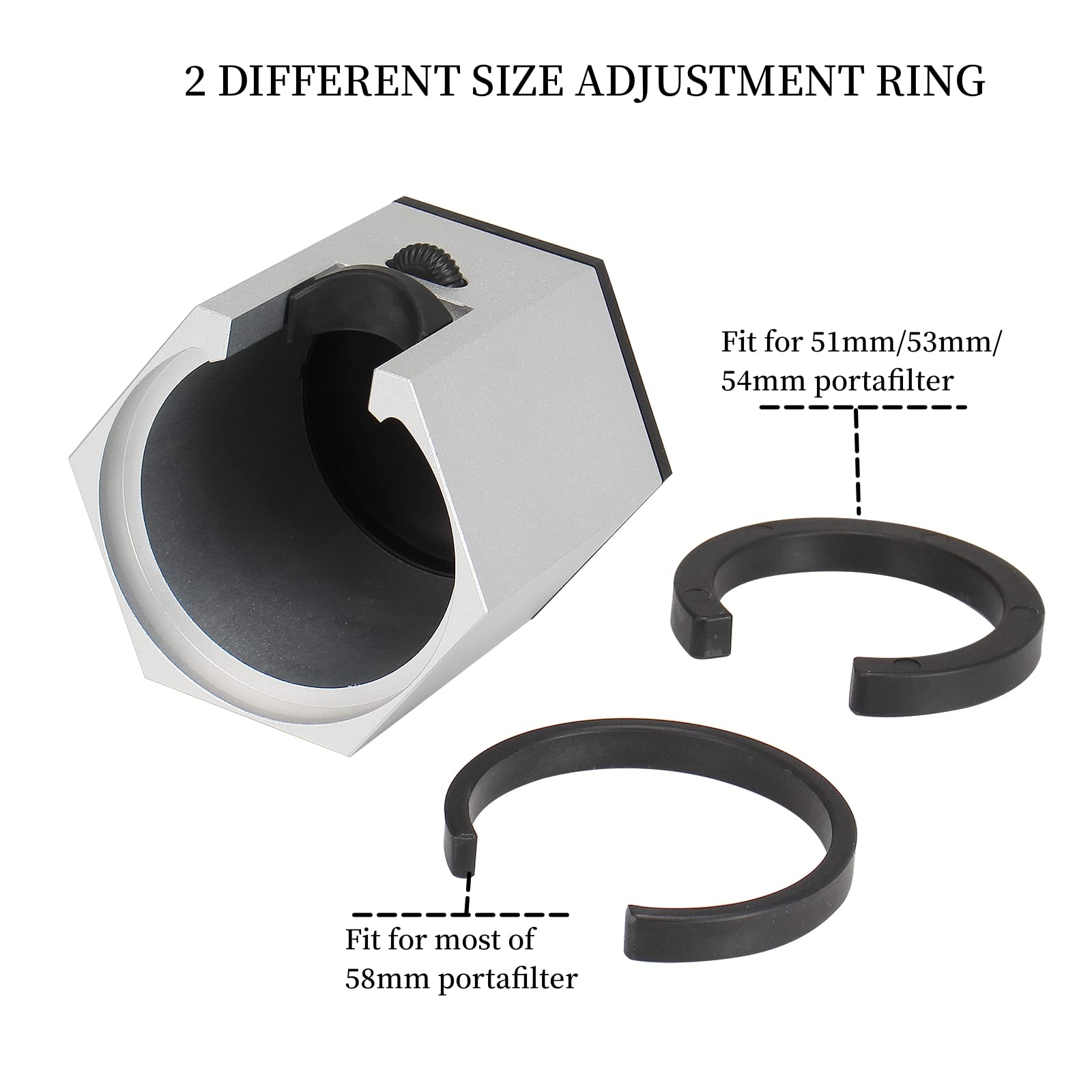 DIBTSA Espresso Tamping Station, Coffee Portafilter Holder, Aluminum Alloy Stand for Most 51mm, 53mm, 54mm, 58mm Coffee Portafilter (Hexagon,Silver)