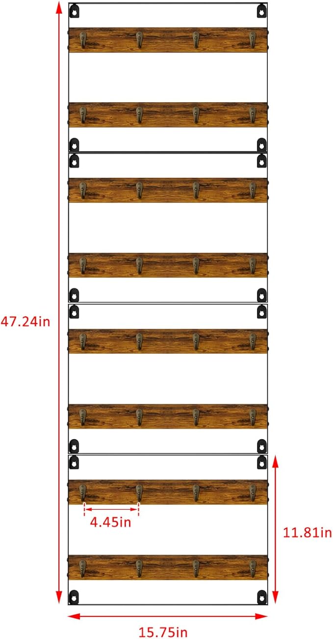 Rustic Wood Coffee Mug Rack - Wall Mount Cup Holder Shelf Storage for Kitchen, Home, Bar, Office (4 Pack, Holds 32 Mugs)