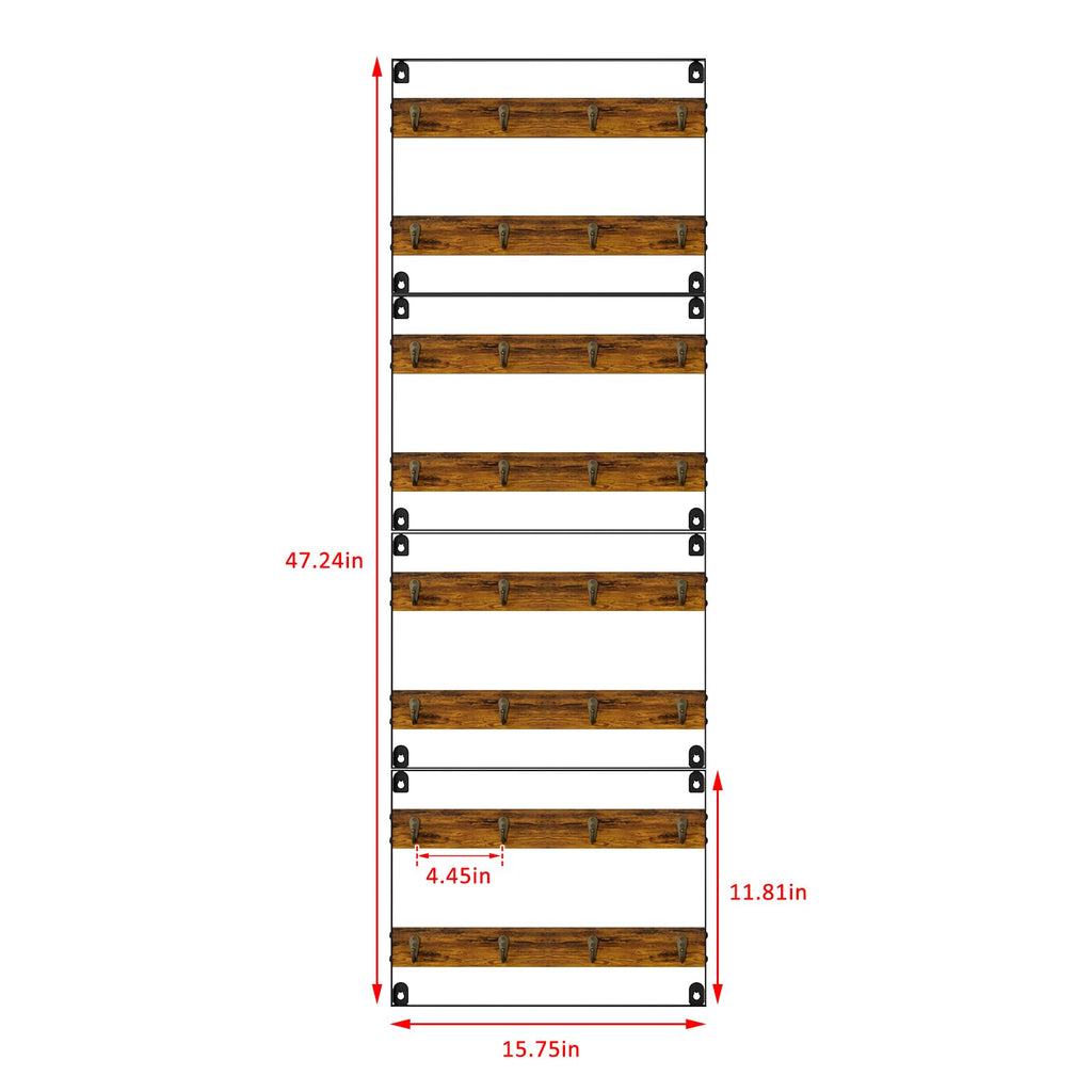 Rustic Wood Coffee Mug Rack - Wall Mount Cup Holder Shelf Storage for Kitchen, Home, Bar, Office (4 Pack, Holds 32 Mugs)