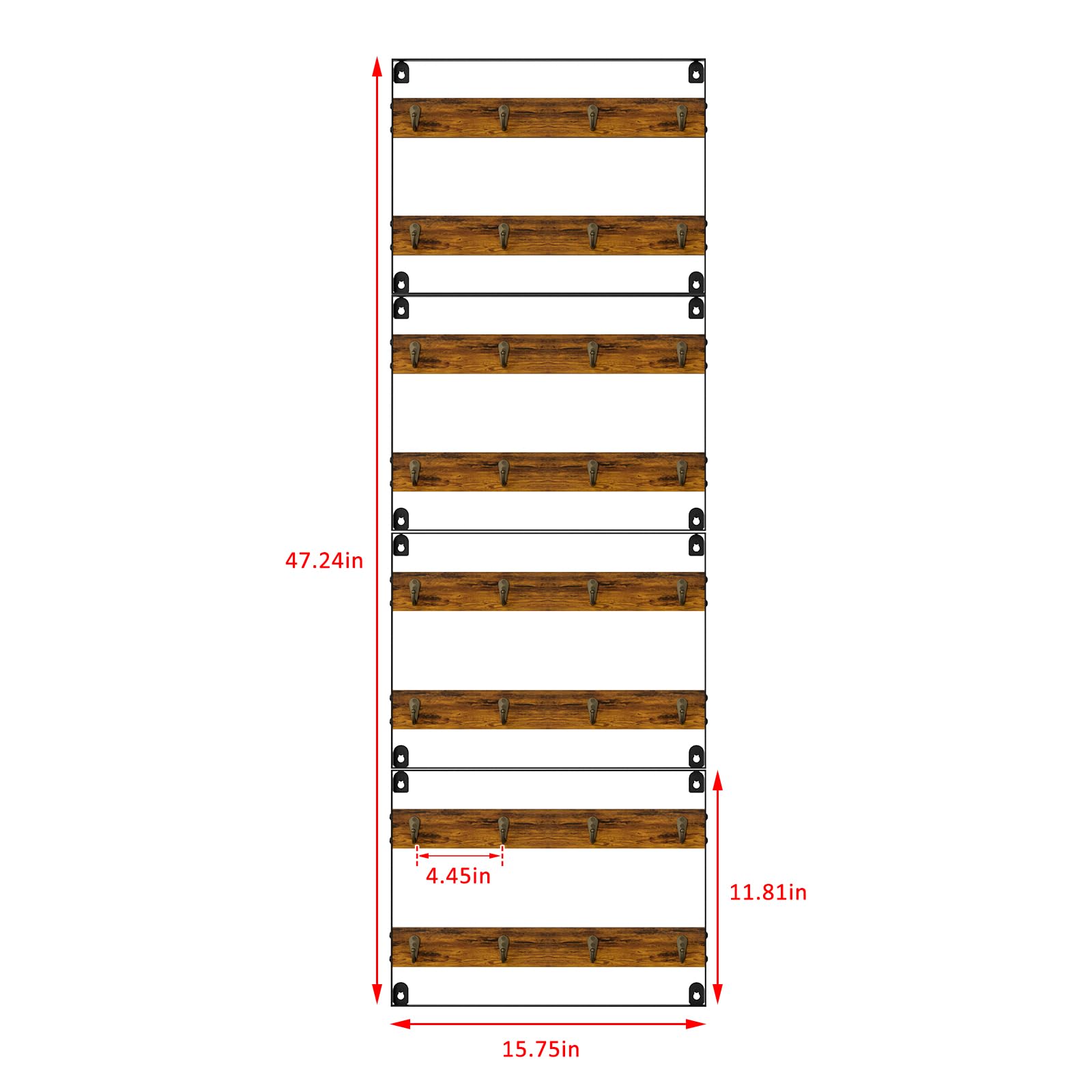 Rustic Wood Coffee Mug Rack - Wall Mount Cup Holder Shelf Storage for Kitchen, Home, Bar, Office (4 Pack, Holds 32 Mugs)