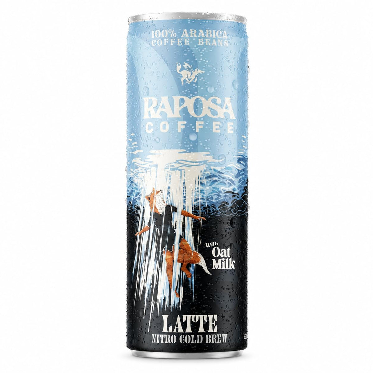 Raposa Nitro Cold Brew Caramel Latte, Naturally Sweetened Ready to Drink Iced Coffee with Oat Milk and Caramel, Low Acid Canned Specialty Coffee, 8.45 oz, Dairy Free, Single-Origin, 150mg Caffeine