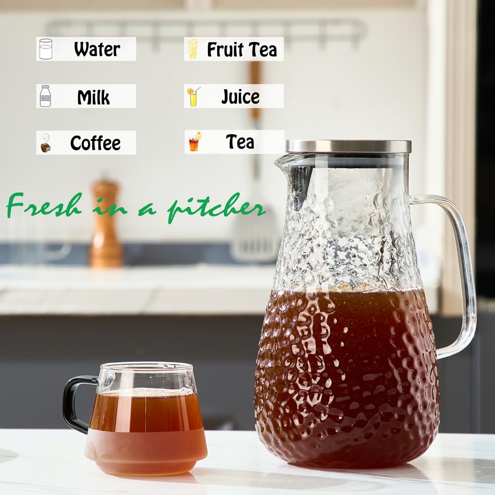 Karafu 78 Oz Glass Pitcher with Handle and Lid, Iced Tea Water Carafe
