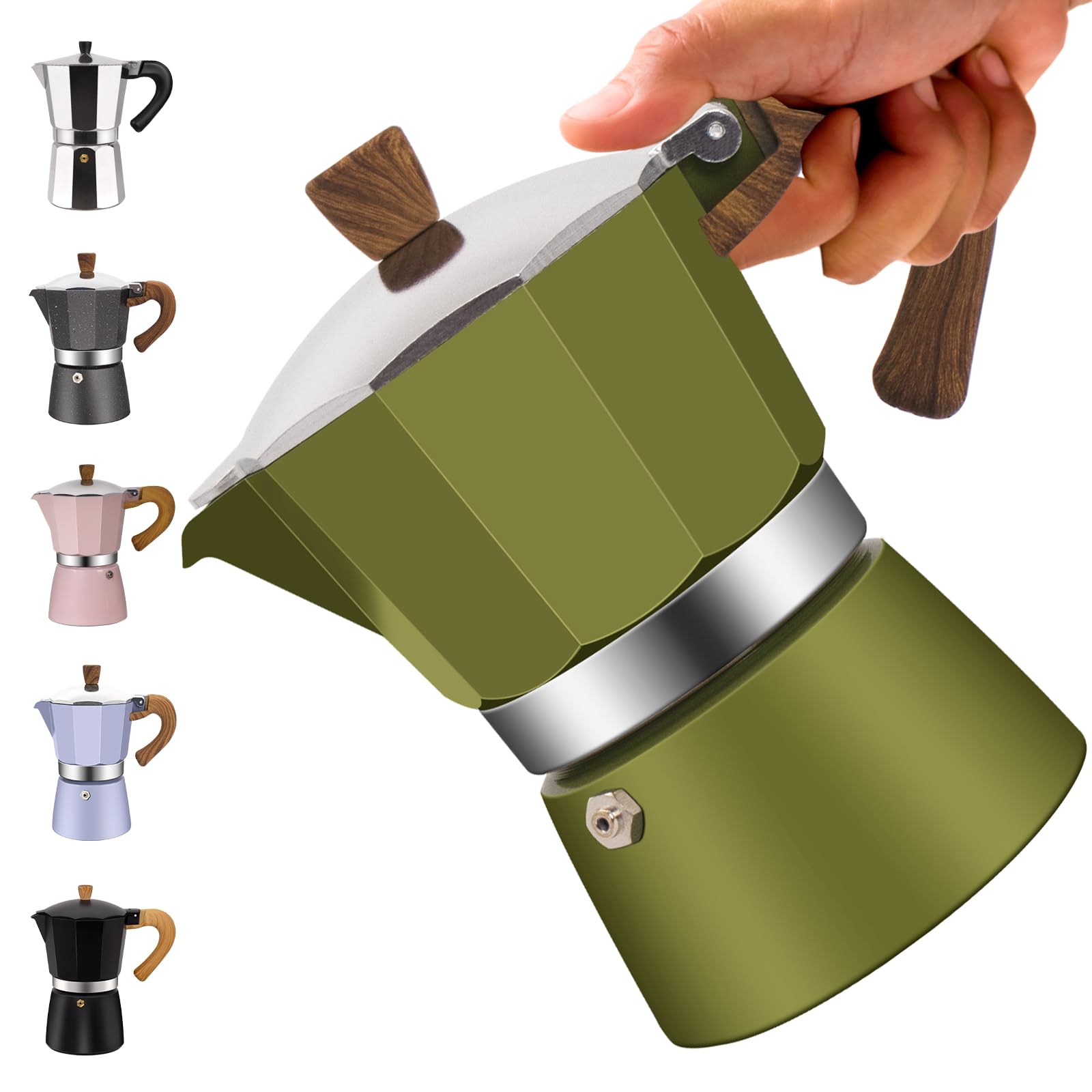 Vaolvpant 3 Cup Aluminum Moka Pot Classic Stovetop Espresso Coffee Maker 150ml 5oz Coffeemaker Percolator Mocha Pot Greca Coffee Maker Cafe Makers for Italian and Cuban Café Brewing Green