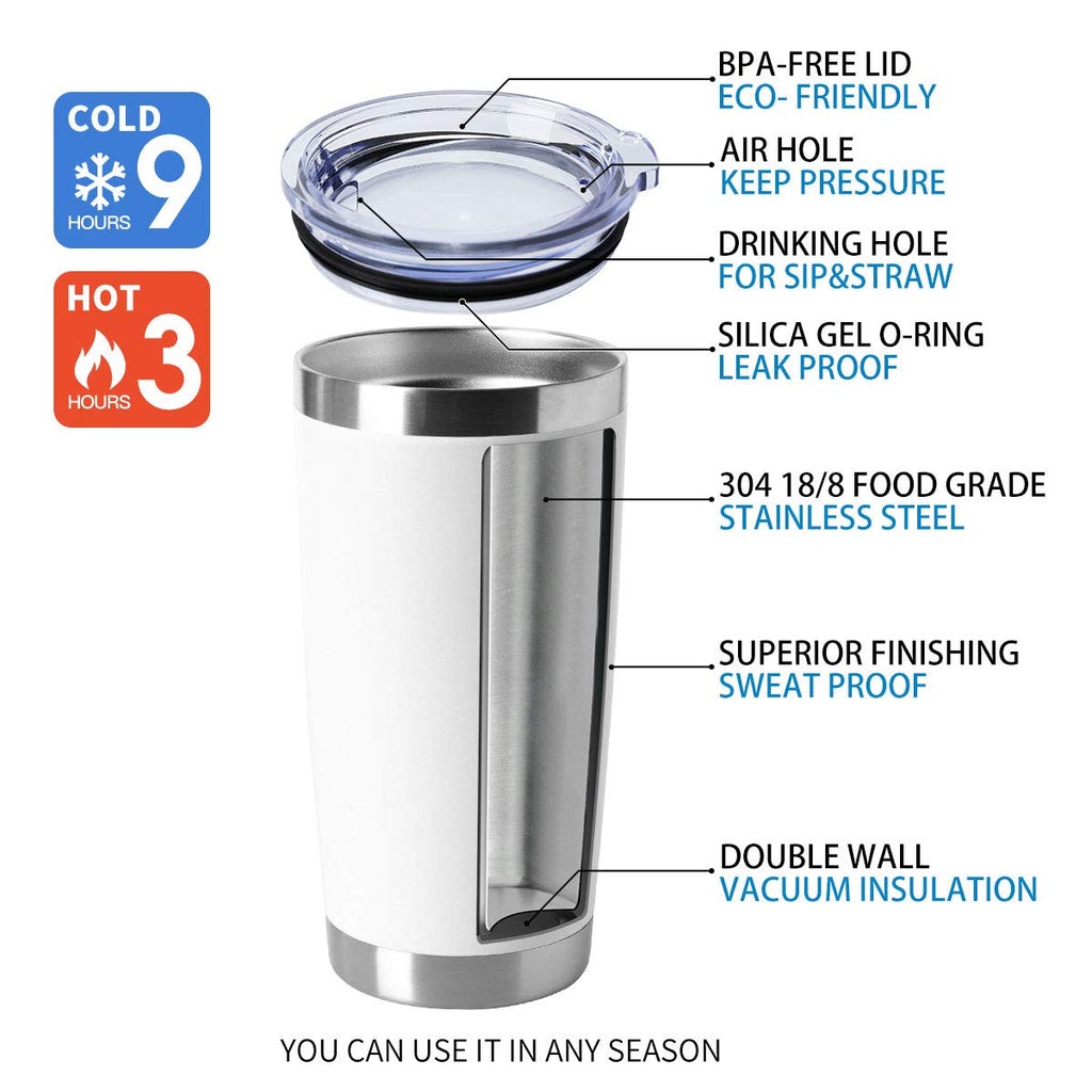 HASLE OUTFITTERS 20oz Stainless Steel Tumblers Bulk, Insulated Travel Cup with Lid, Double Wall Vacuum Coffee Mug for Cold & Hot Drinks 4 Pack, White