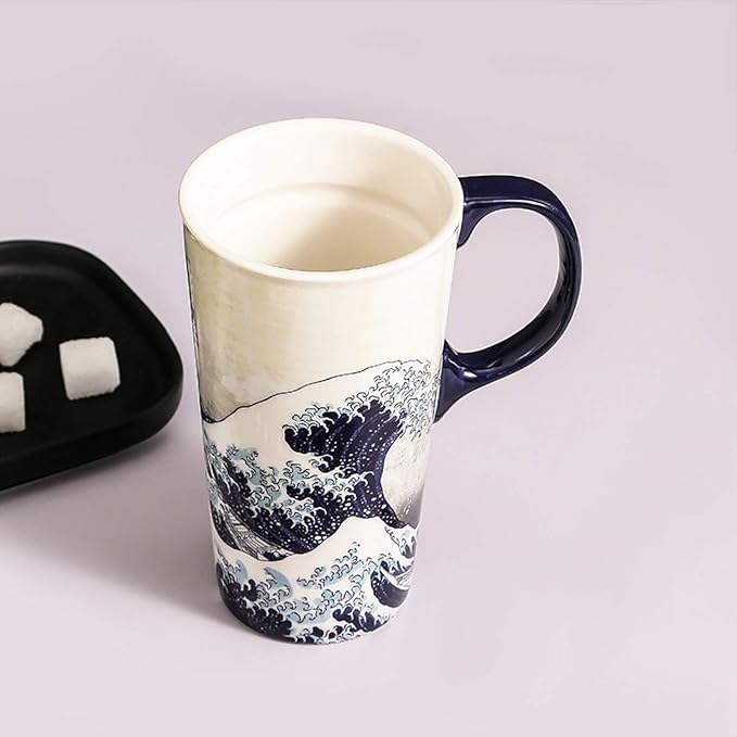 Topadorn Ceramic Travel Mug Porcelain Coffee Cup with Spill-proof Lid and Box, 17 Oz.