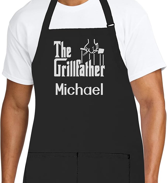 Personalized Chef Apron for Men, Custom Embroidered Design, Professional Kitchen Cooking BBQ Grilling for Dad, Decorated in USA