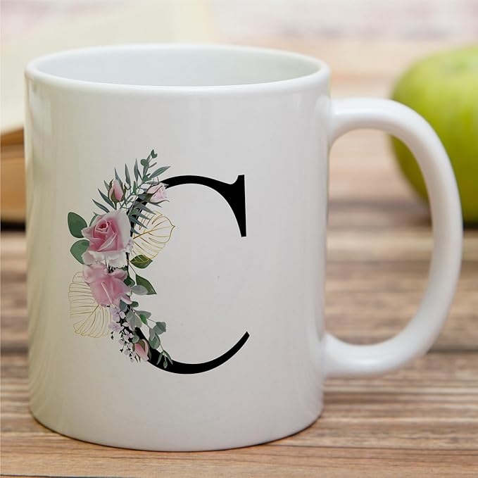 Retreez Initial A-Z Floral Botanical Bouquet Alphabet Monogrammed Monogram Mug 11 Oz Ceramic Tea Coffee Mugs - Appreciation Thank You Wedding Birthday Gifts for her friend coworker sister - C Initial