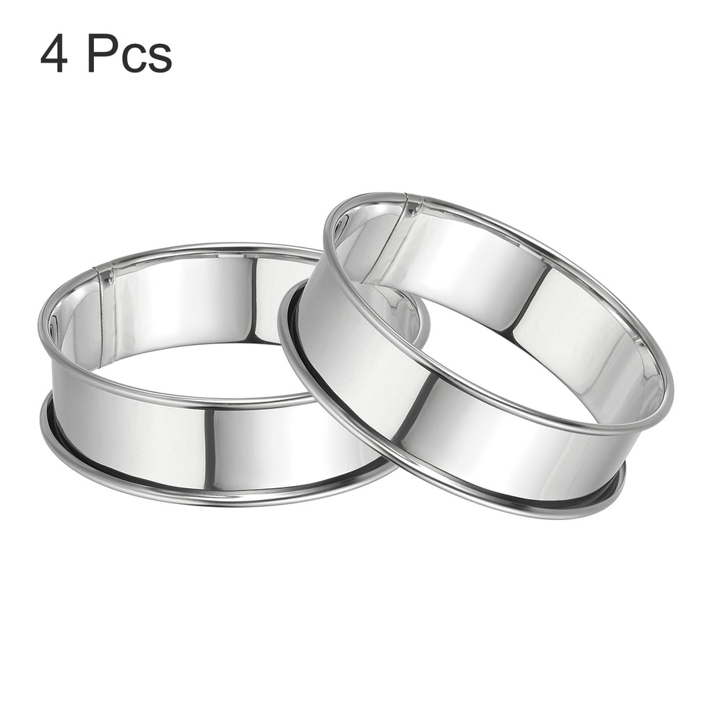 HARFINGTON 4pcs Crumpet Rings 3.15" Nonstick Round Cake Ring Stainless Steel Double Rolled English Pastry Rings for Kitchen Baking Crumpet Dessert, Silver