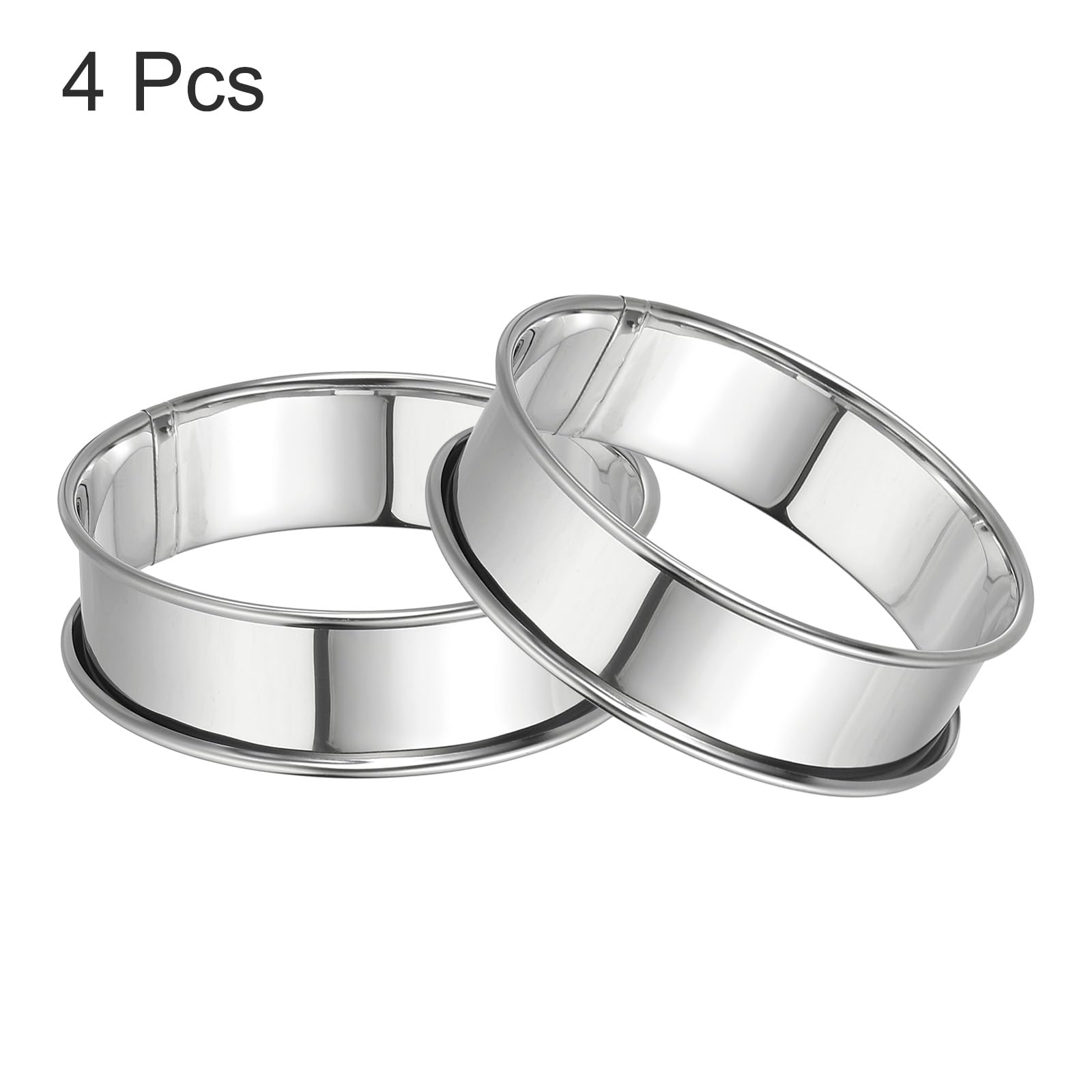 HARFINGTON 4pcs Crumpet Rings 3.15" Nonstick Round Cake Ring Stainless Steel Double Rolled English Pastry Rings for Kitchen Baking Crumpet Dessert, Silver
