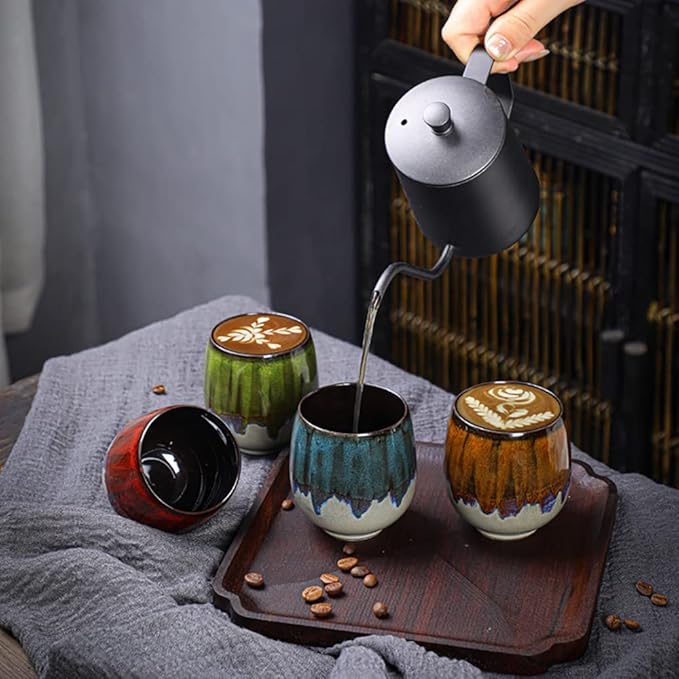 Ceramic Kiln-Change Espresso Cups Small Espresso Coffee Cups Set of 2 Spirits Cups Tasting Cups Ceramic Mate Cup 3Oz (Red)