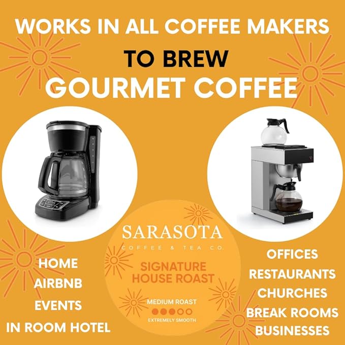 Sarasota Coffee Ground Packets | Gourmet Medium Roast Bulk Coffee Packs | Breakfast Blend | Low Acid Mold Free Singles Individual Pouches for 12 Cup Coffee Maker | 3 Ounce Bags, 36 Count