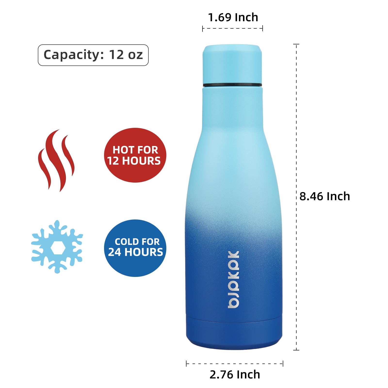 BJPKPK 12 oz Small Mini Water Bottle, Insulated Stainless Steel Flask