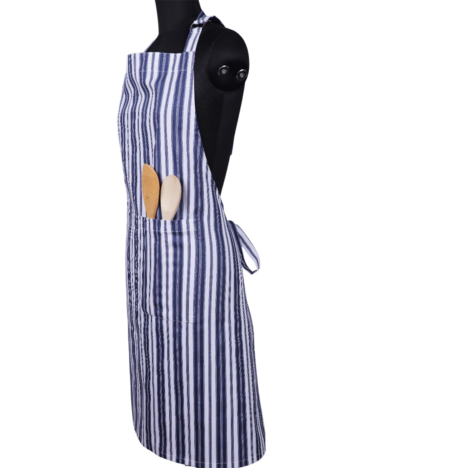 AMOUR INFINI Cotton Aprons for Women with Pockets Adjustable Strap and Waist Ties Reusable Printed Aprons for Baking, Cooking, Gardening (27.5 x 33 Inches - Blue)