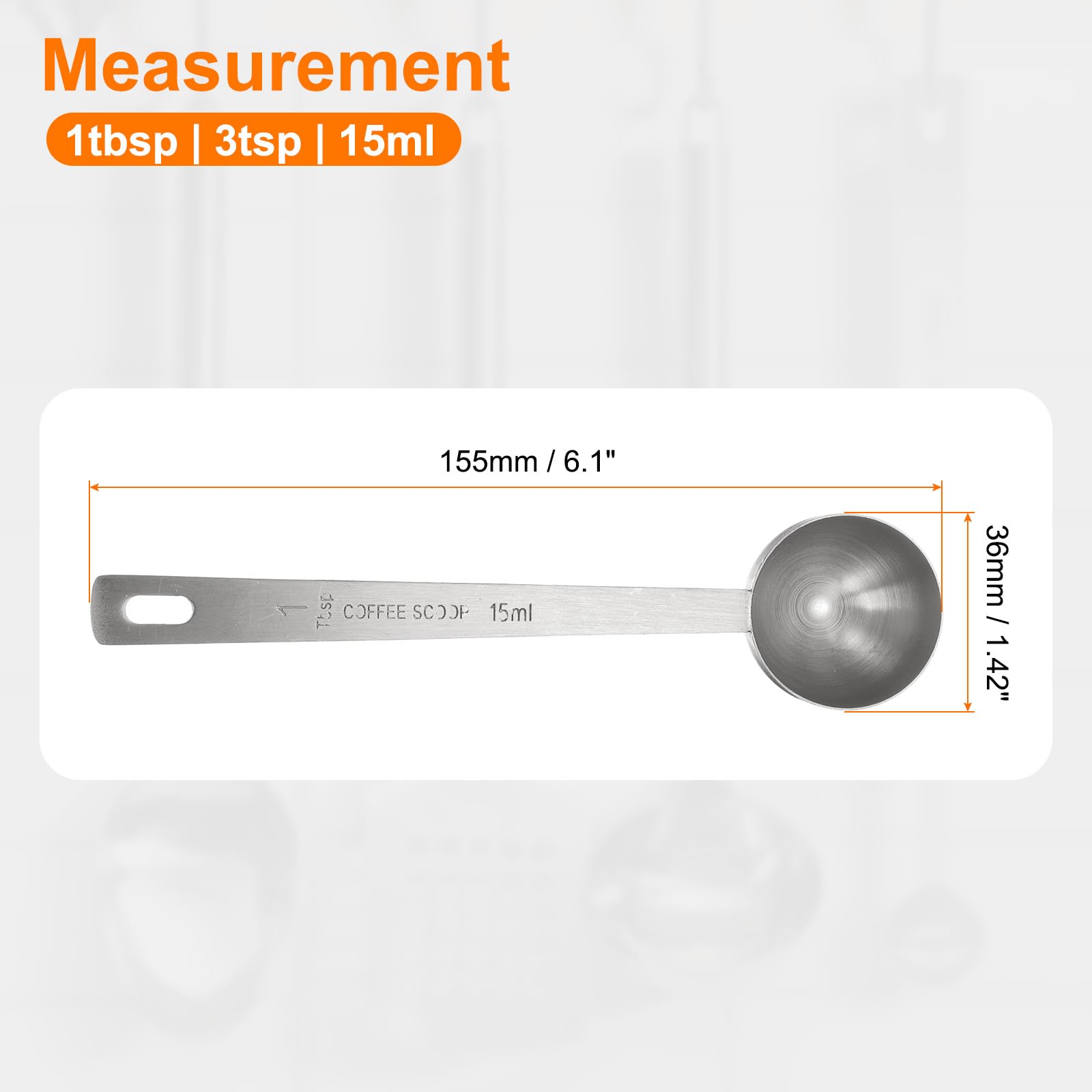 HARFINGTON 3pcs Coffee Scoop Spoon 1tbsp (3tsp, 15ml) 304 Stainless Steel Long Handle Teaspoon/Tablespoon Measuring Spoons Scoops for Tea Sugar Kitchen, Silver