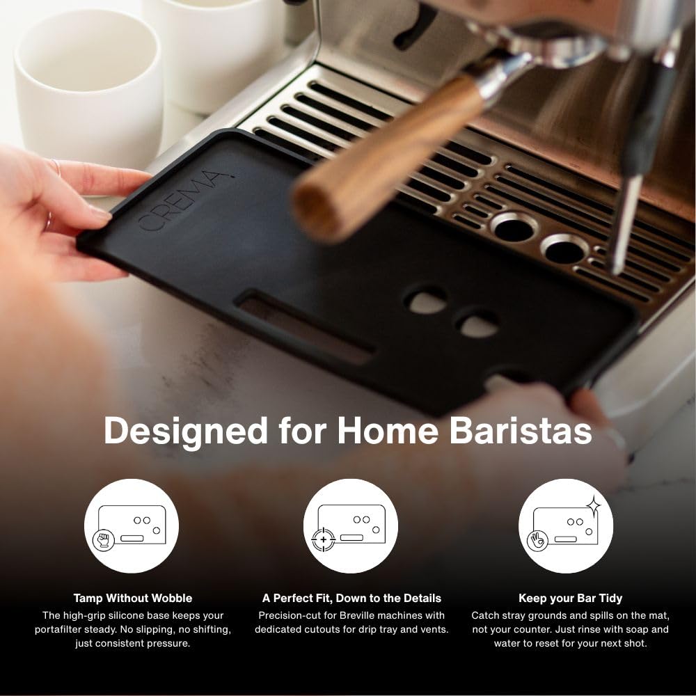 CREMA Coffee Products Tamping Mat for Barista Touch | Non-Slip Silicone Protection for Countertops & Portafilters | Precision Fit with Drip Tray & Vent Holes | Easy to Clean