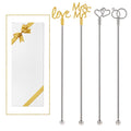 4Pcs Cocktail Stirrers Swizzle Sticks Stainless Steel 7.3" Coffee Stir Sticks with Gold Mr & Mrs,LOVE Shape, for Mixing Cocktail Metal Stir Sticks for Coffee Bar