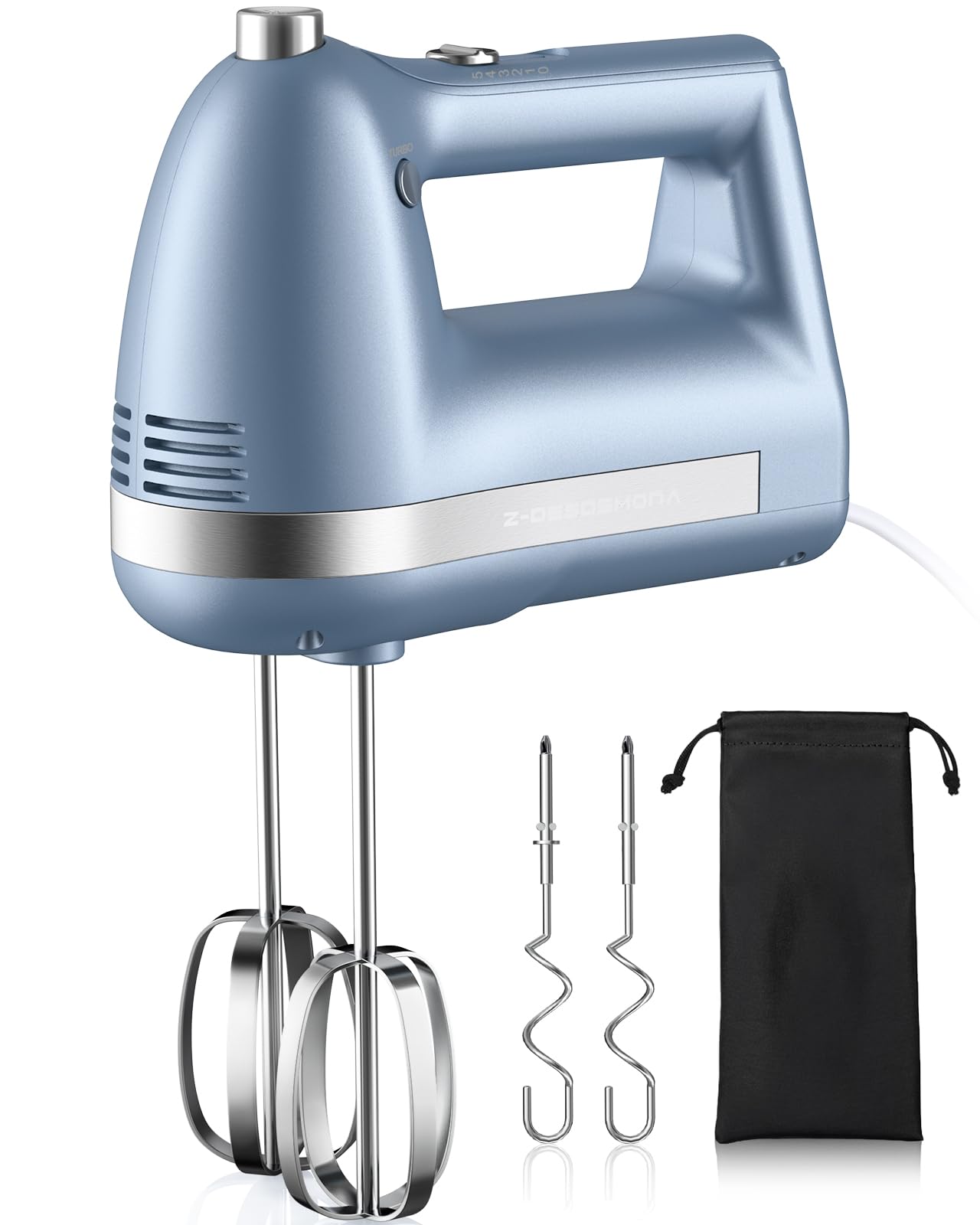 Z-DESDEMONA Electric Hand Mixer, Powerful Hand Mixer Electric Handheld with 304 Beaters, Dough Hook, Whisk, Hand Held Mixer with Turbo for Baking Cakes, Eggs, Cream Food(Blue)