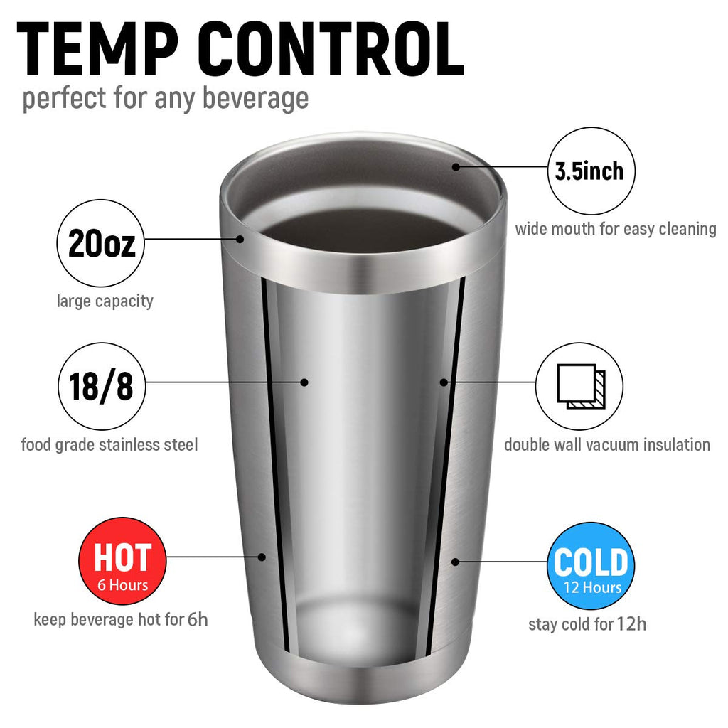 COMOOO 20oz Stainless Steel Tumbler Double Wall Vacuum Coffee Cup Insulated Travel Mug with Lid and Straw Durable Powder Coated Insulated Coffee Cup for Cold & Hot Drinks (Silver, 12 pack