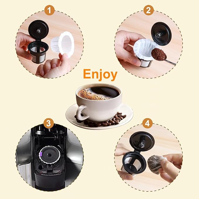 Reusable K Cup with Paper Coffee Filters 300 Count Coffee Paper Filters （One Kcup Included) Compatible with Keurig Single Serve 1.0 and 2.0, Fits All Brands K Cup Filter,300 Count & 1 Reusable K Cup