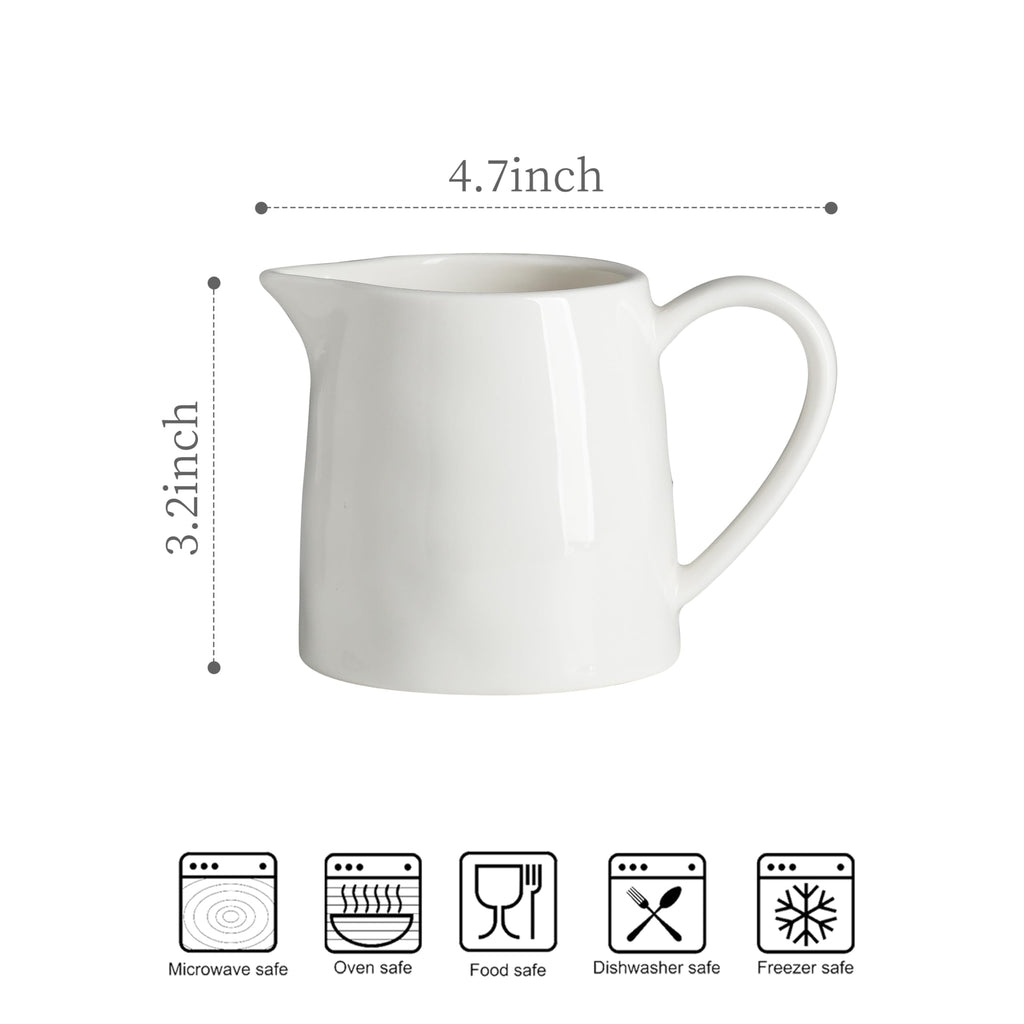 Creamer 9 OZ Creamer Pitcher, White Creamer with Handle, Porcelain Small Milk Pitcher, Coffee Farmhouse Kitchen Accessory