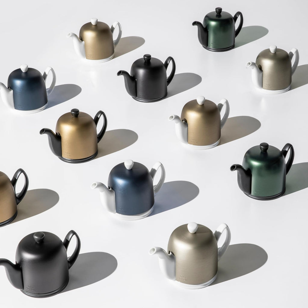 Degrenne Salam Luxury French Tea Pot - Porcelain Teapot with Blue Aluminum Cover, Ceramic Tea Kettle for Loose Tea, Removable Infuser, 4 Cup Capacity, 24oz - Colbalt Blue