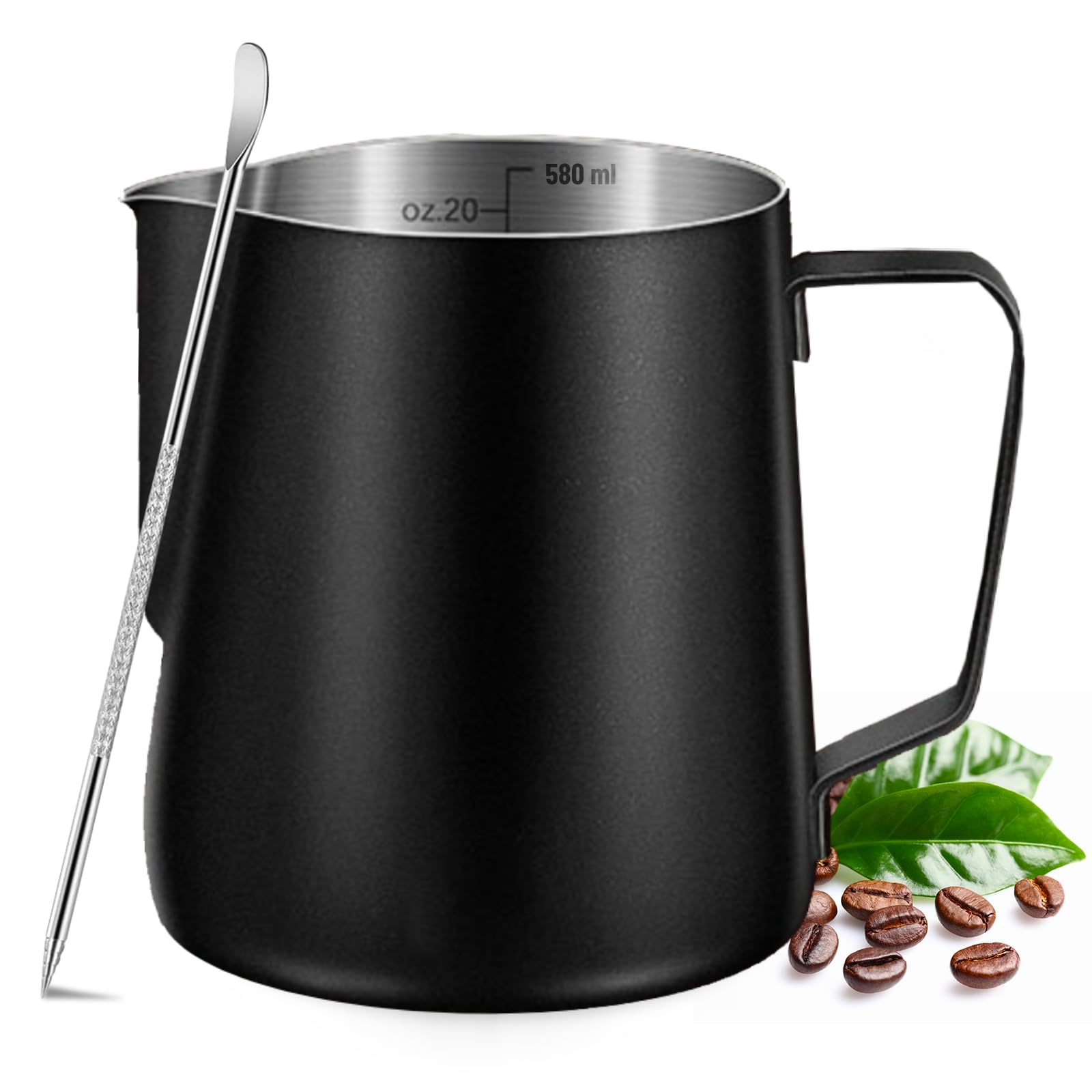 Milk Frothing Pitcher, 350ml/600ml (12oz/20oz) Milk Frother Cup Stainless Steel Jug Steaming Pitcher, Milk Coffee Cappuccino Latte Art Barista Steam Pitchers Milk Jug Cup with Decorating Pen