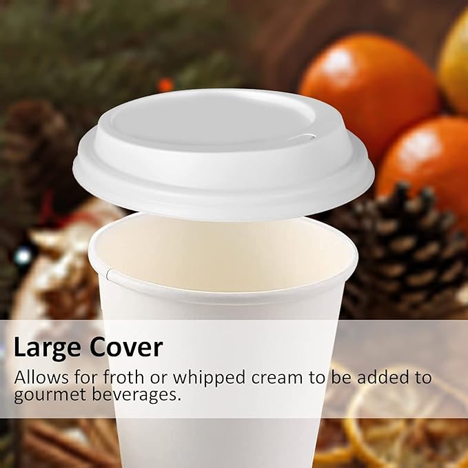Smygoods Coffee Cup Lids, Dome Lid for 10/24 Ounce cups, Paper cups, White, 50 Count [No Cups Included]