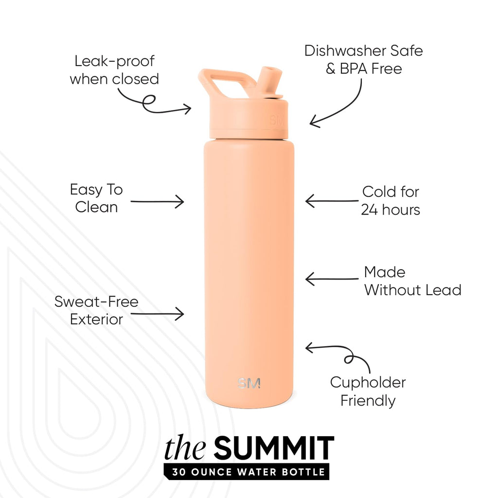 Simple Modern Insulated Water Bottle with Straw | 30oz | Orange