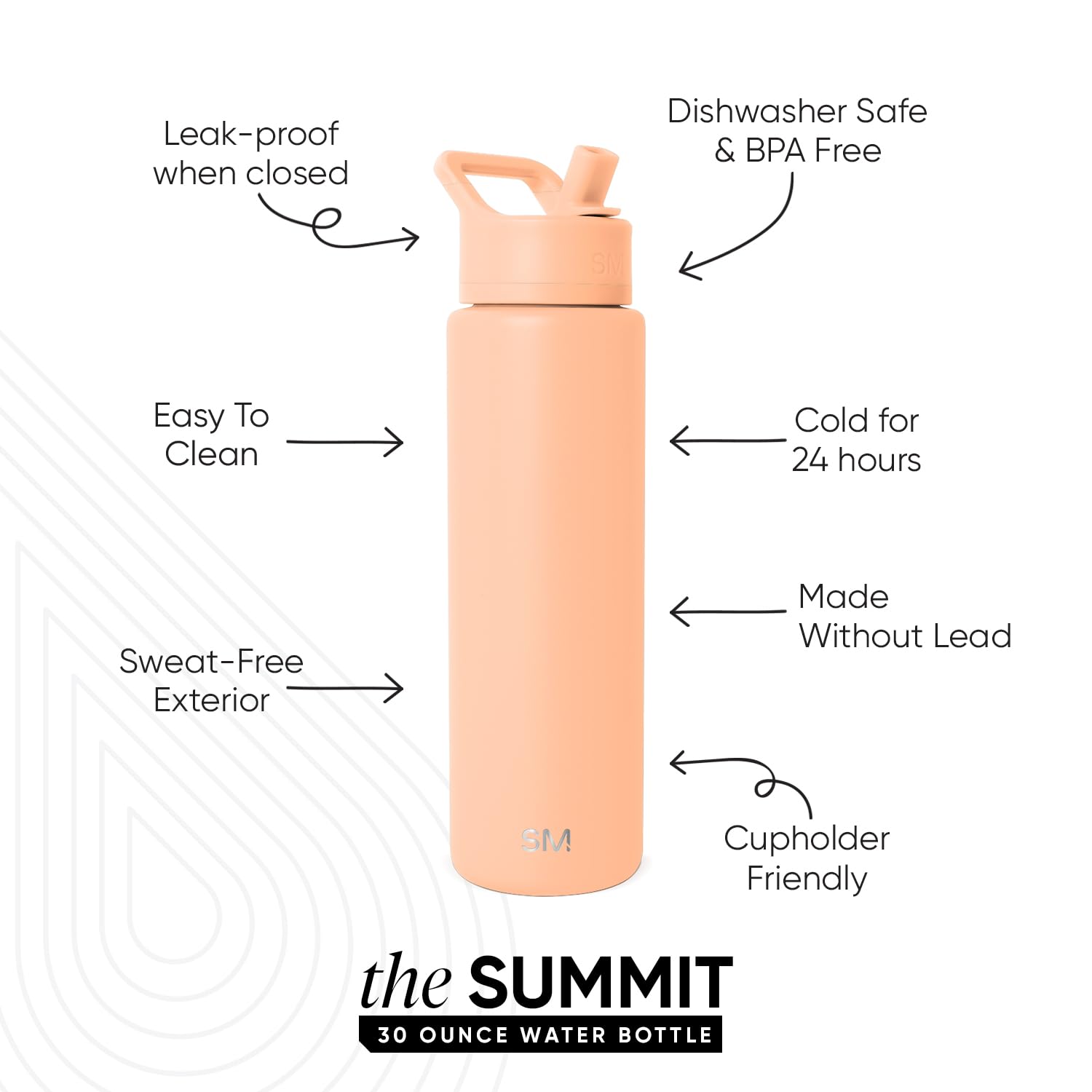 Simple Modern Insulated Water Bottle with Straw | 30oz | Orange