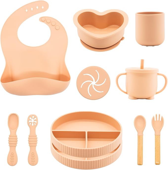 CHCC Silicone Baby Feeding Set 10 Pcs, Baby Led Weaning Supplies, Baby Feeding Supplies Set BPA Free, Baby Essentials for Newborn Gift Blue