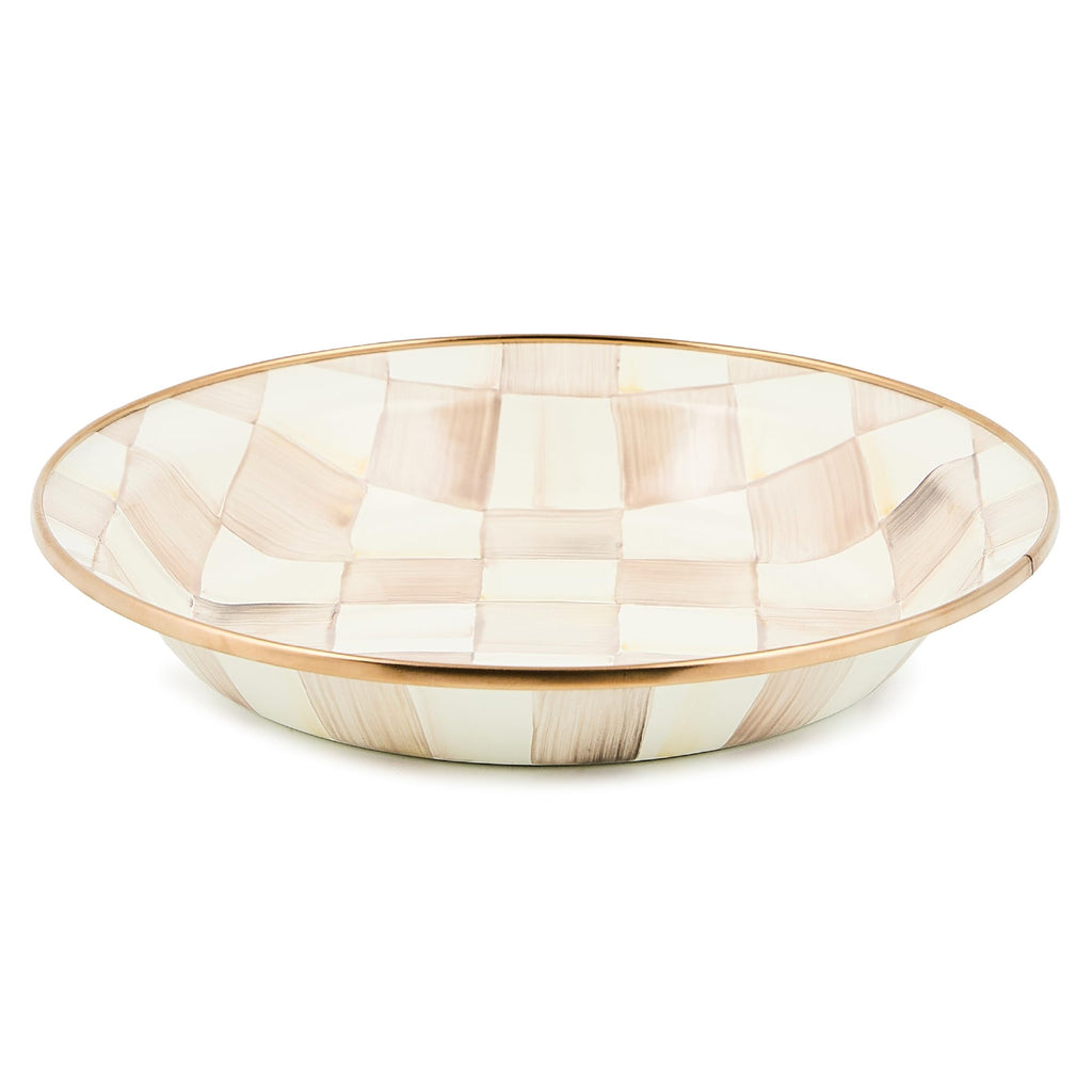 MACKENZIE-CHILDS Enamel Pie Plate, Brown-and-White Mocha Check