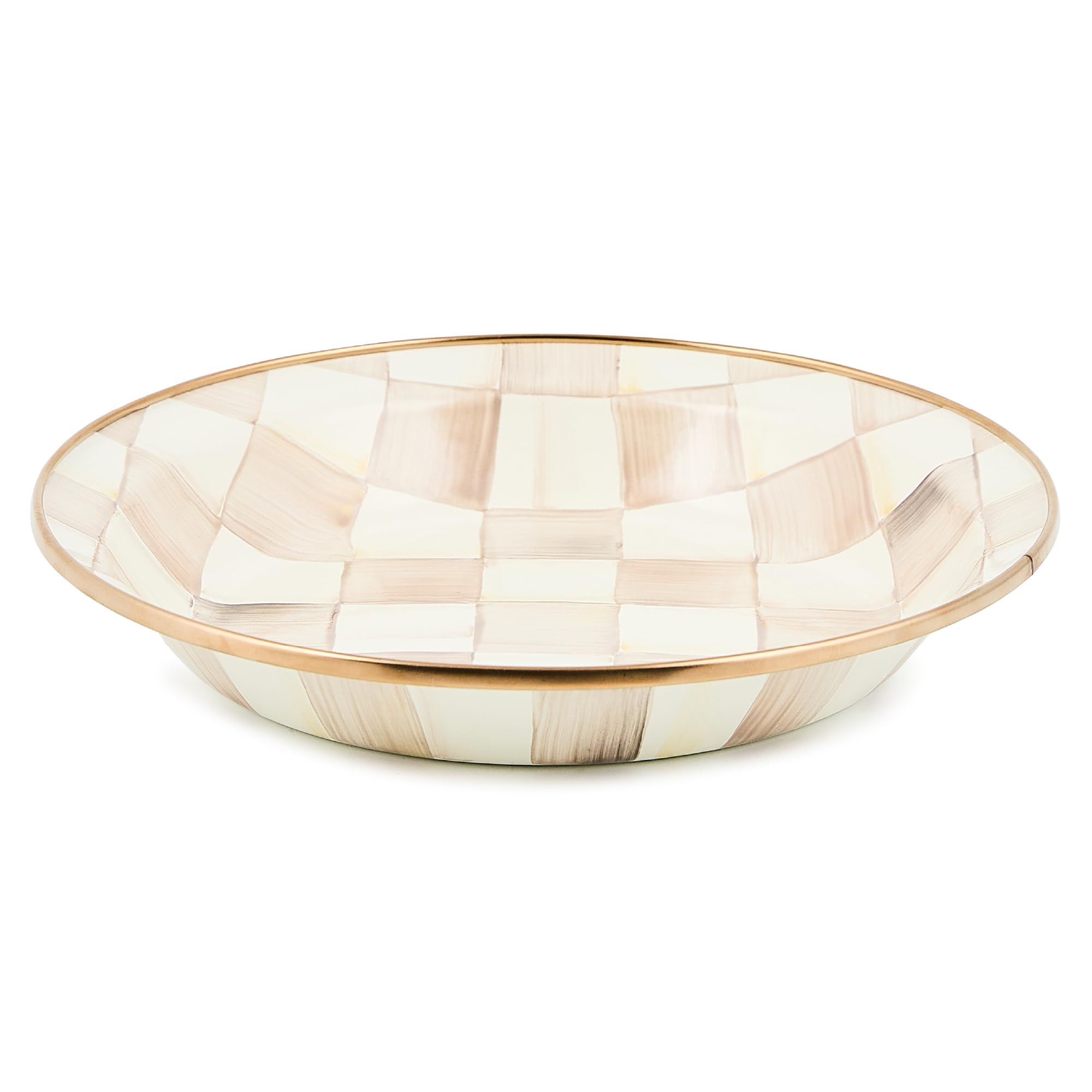 MACKENZIE-CHILDS Enamel Pie Plate, Brown-and-White Mocha Check