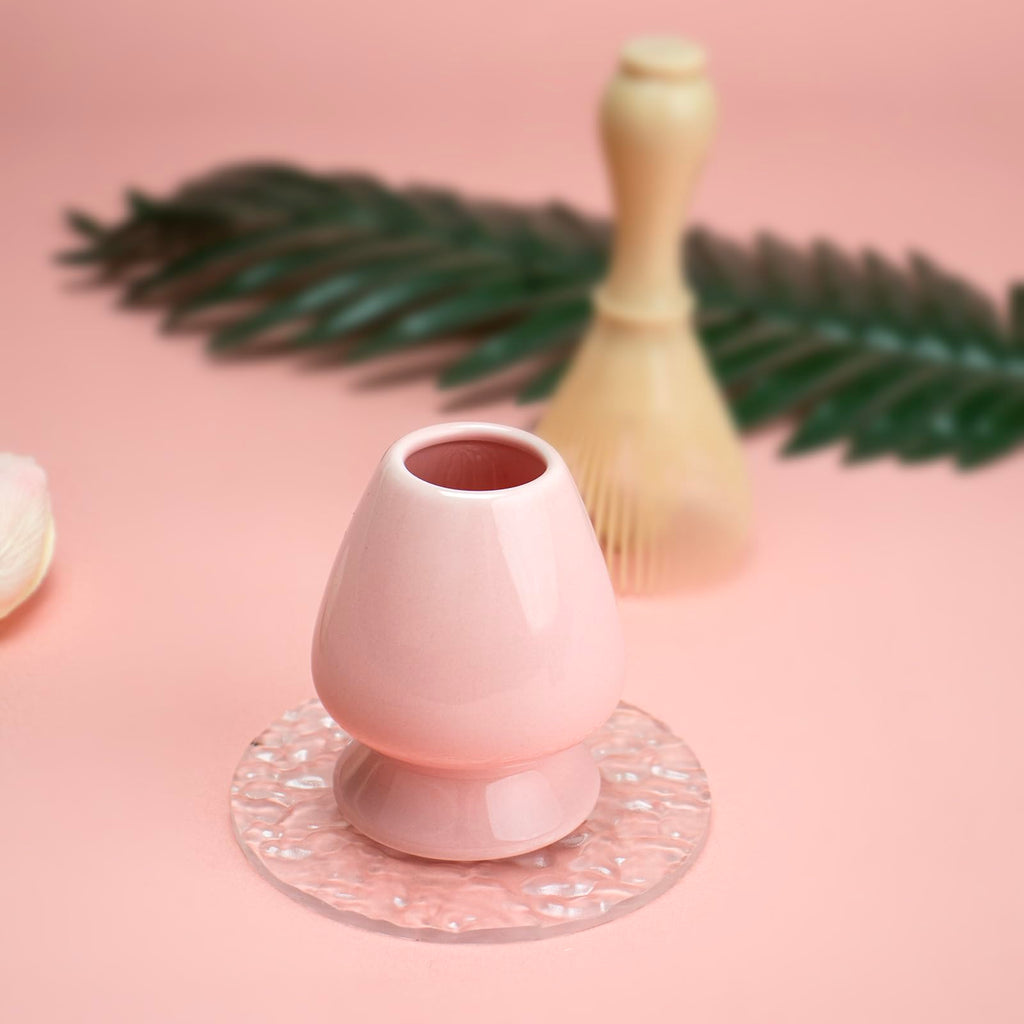 Eagsonway Traditional Japanese Matcha Tea Whisk Holder, 70mm Chasen Stand, Pink Ceramic, 2.7"L x 2.5"W