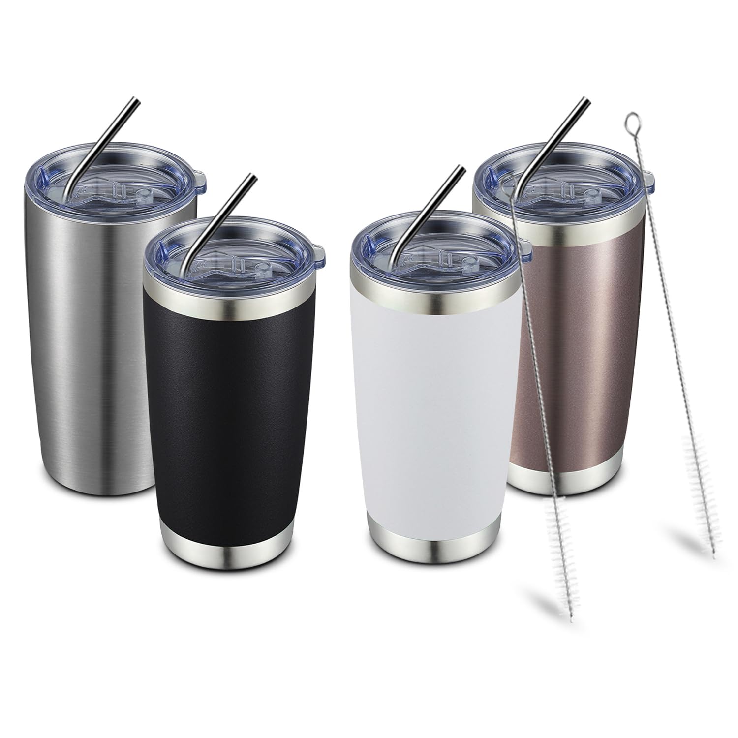 COMOOO 20oz Tumbler with Straw Stainless Steel Insulated Coffee Tumbler Cups Double Wall Vacuum Travel Coffee Mug with Splash Proof Sliding Lid for Hot Cold Drinks (Mix Color,4 Pack)