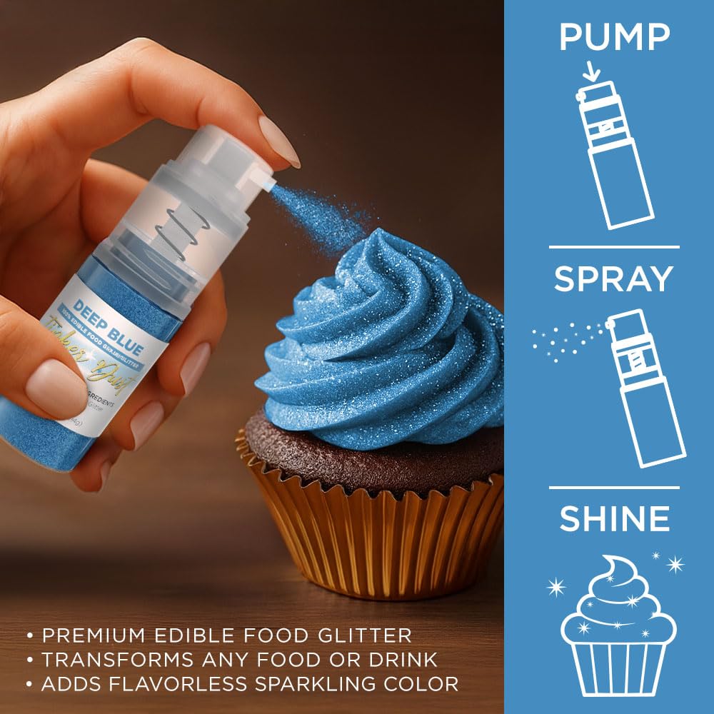 Bakell - Deep Blue Tinker Dust (4g, 1x Mini Spray Pump) Edible Glitter for Food, Desserts, and Baked goods!