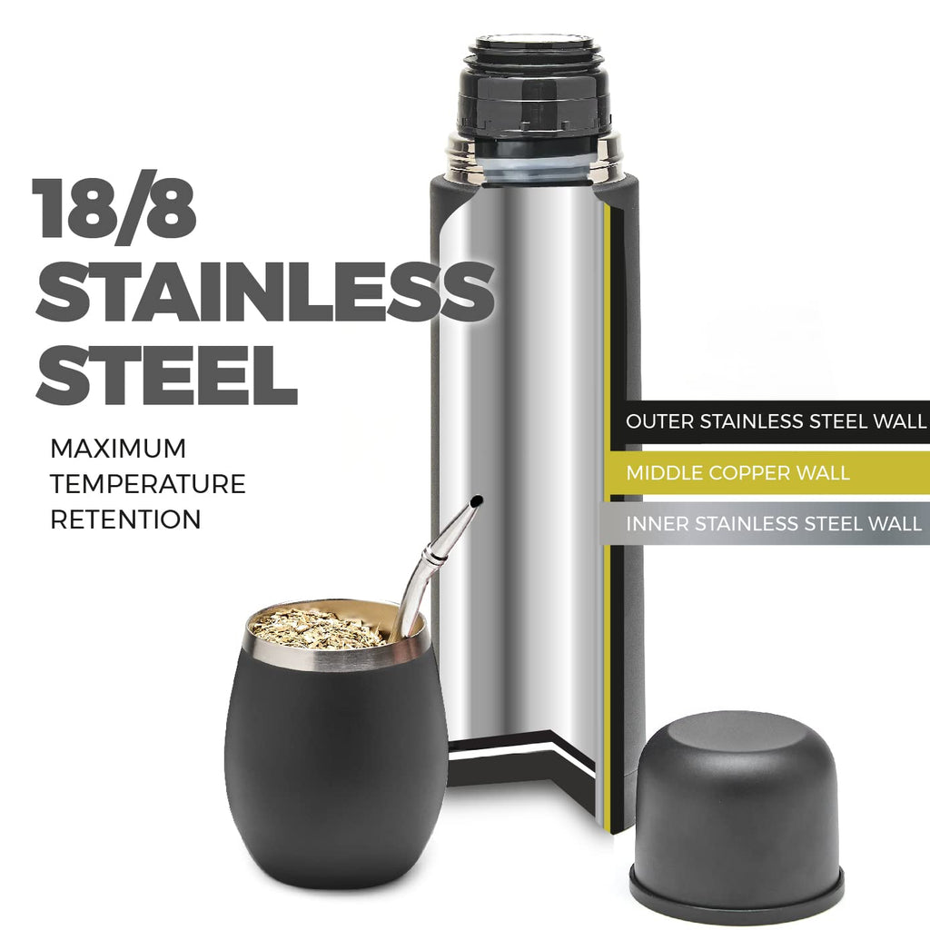 BALIBETOV 25 fl oz Yerba Mate Set, Stainless Steel Mate Gourd, Thermal Flask & Bombilla Straw, Complete Mate Kit, Double Wall Insulated, BPA Free, Dishwasher Safe