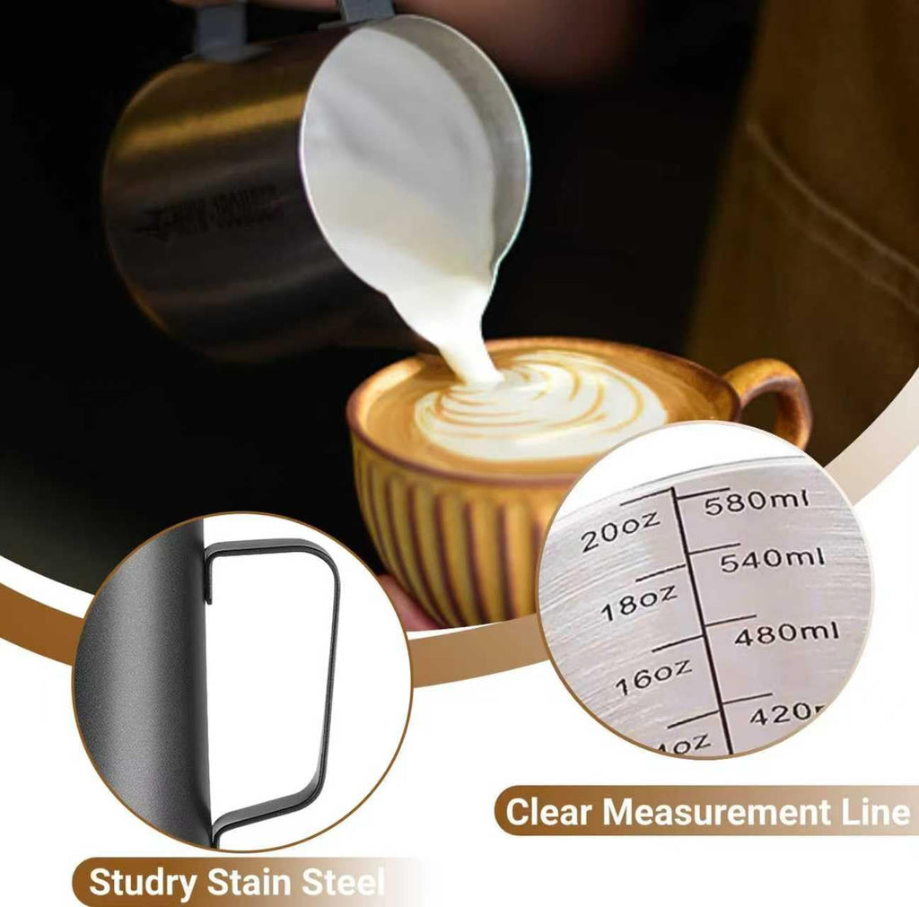 Milk Frothing Pitcher, 350ml/600ml (12oz/20oz) Milk Frother Cup Stainless Steel Jug Steaming Pitcher, Milk Coffee Cappuccino Latte Art Barista Steam Pitchers Milk Jug Cup with Decorating Pen