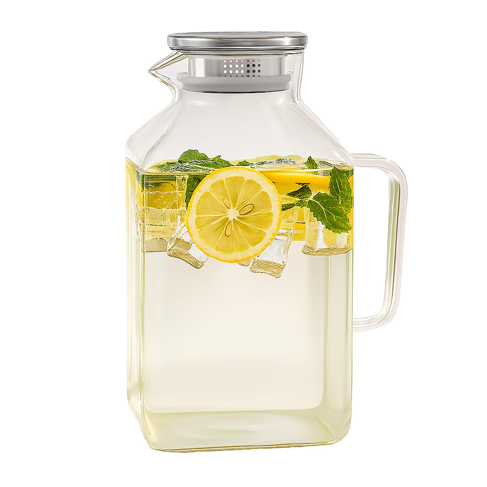 Glass Pitcher with Lid and Spout, 3.6L/122 oz Glass Water Pitcher