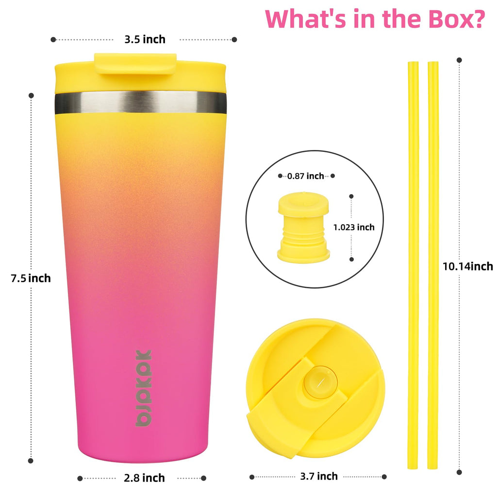 BJPKPK 22 oz Coffee Tumbler with Straw, Insulated Stainless Steel Cup
