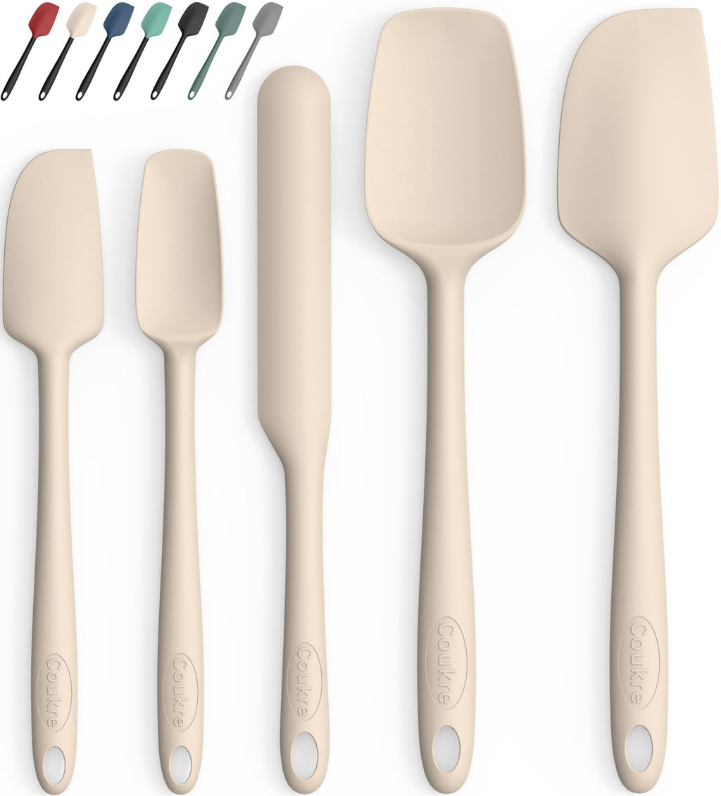 Coukre Silicone Spatula Set of 5,High Temperature Resistant, Food Grade Silicone, Dishwasher Safe, for Baking, Cooking (Pure Beige)