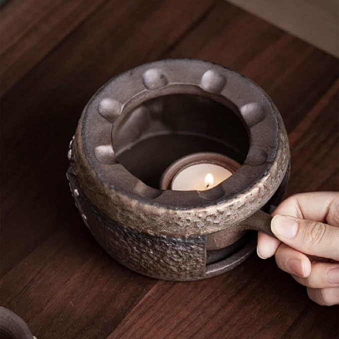 Teapot Warmer Matte Classic Retro Ceramic Universal Tea Warmer Stand Set with Candle Holder Japanese Style for Warming Tea, Coffee and Milk etc.