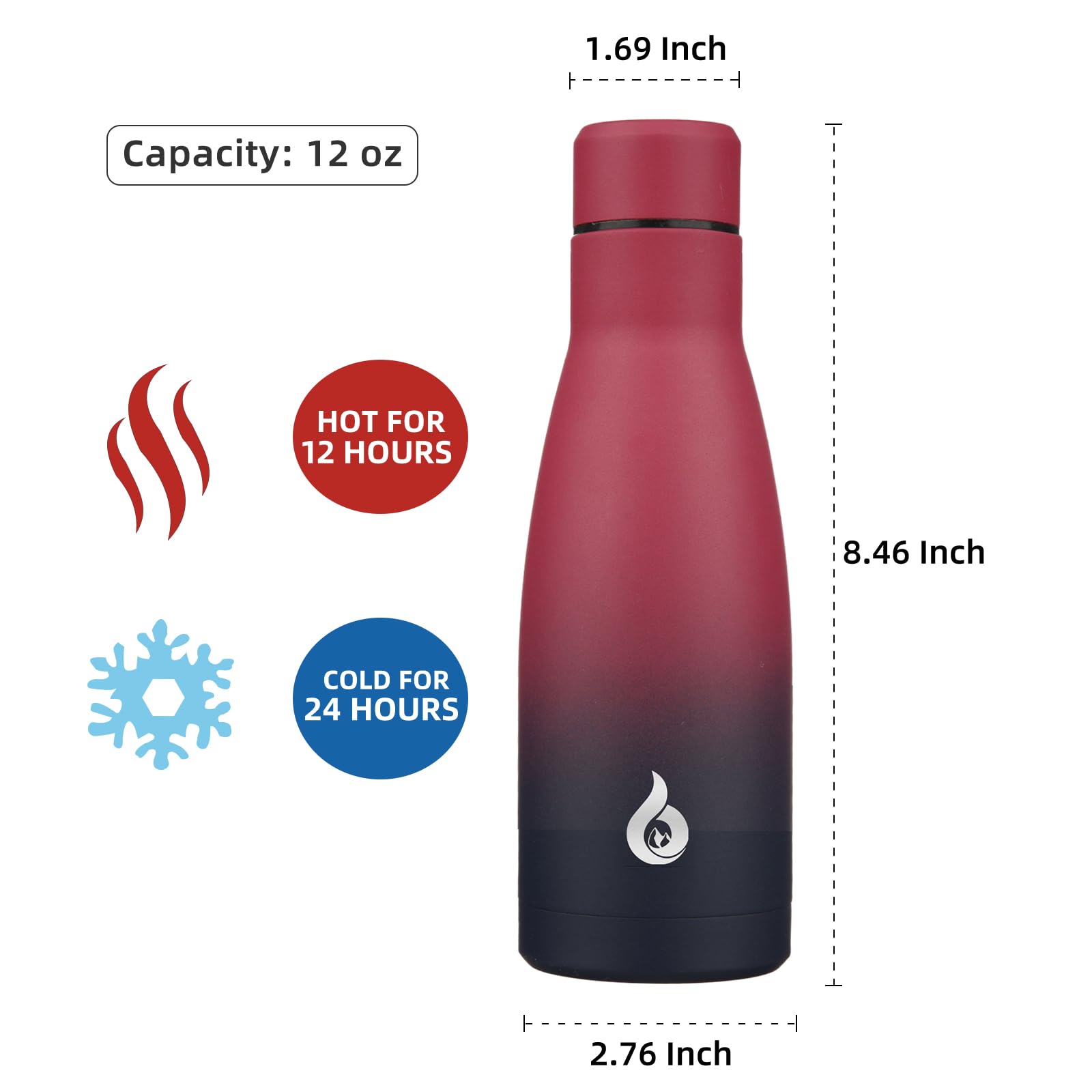 BJPKPK 12 oz Small Water Bottle, Reusable Insulated Stainless Steel Flask